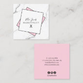白モダン大理石ミニマルとピンクのヘアスタイリスト スクエア名刺 (正面/裏面)