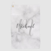 白モダン大理石モノグラパーソナライズされたム&名前 ゴルフタオル (正面)