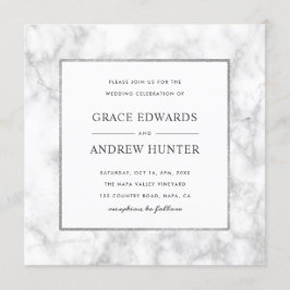 白モダン大理石結婚の 招待状