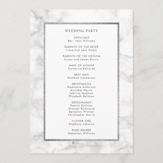 白モダン大理石結婚式計画 プログラム (裏面)