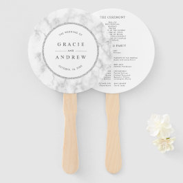 白モダン大理石結婚式 プログラム ハンドファン