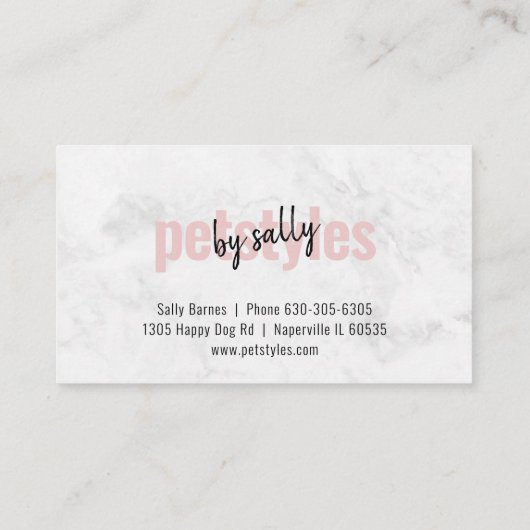 白モダン大理石赤面ピンクのペスタイ。 名刺 (裏面)