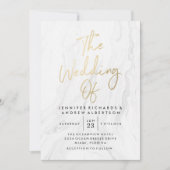 白モダン大理石金ゴールドスクリプト | 結婚s 招待状 (正面)