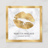 白モダン大理石金ゴールド唇メイクアップ スクエア名刺 (正面)