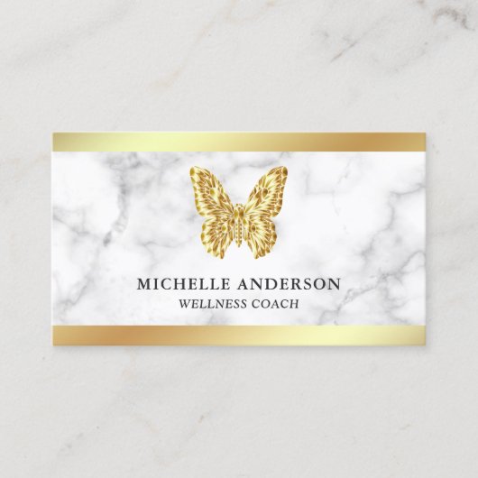 白モダン大理石金箔蝶 名刺 (正面)