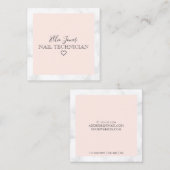 白モダン大理石&赤面ピンクネイリスト スクエア名刺 (正面/裏面)