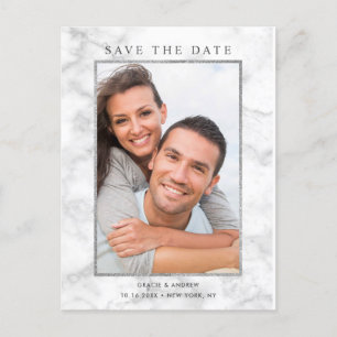 白モダン大理石Save the Date Photo 案内ポストカード