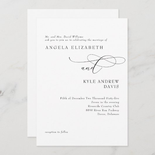 白モダン嫁の両親結婚式招待状 招待状 (正面/裏面)