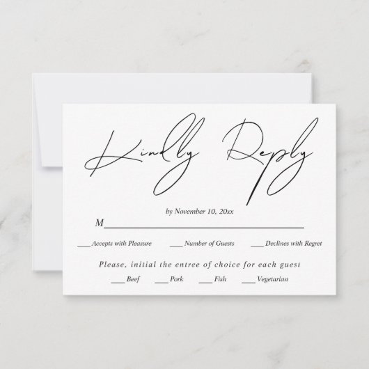 白モダン字に黒の字を結婚書く 出欠カード (正面)