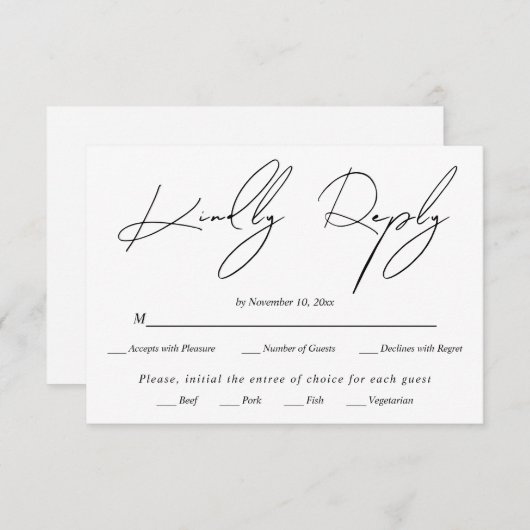 白モダン字に黒の字を結婚書く 出欠カード (正面/裏面)