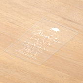 白モダン字卒業パーティー アクリル招待状 (レイダウン)