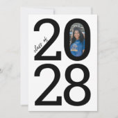 白モダン学年と写真卒業 案内状 (正面)