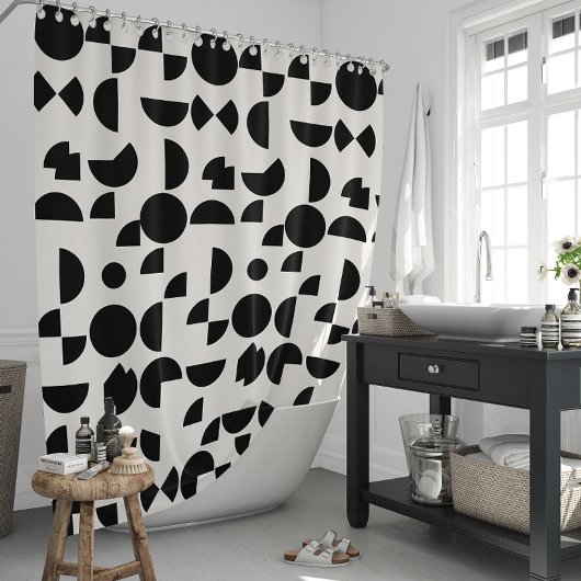白モダン幾何エレガント部部族 シャワーカーテン