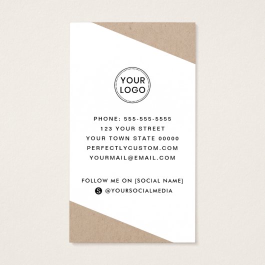 白モダン幾何学的クラフト紙名刺 (裏面)