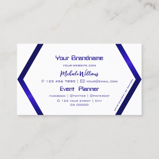 白モダン幾何学的ブルーきらめくアイキャッチ 名刺 (裏面)