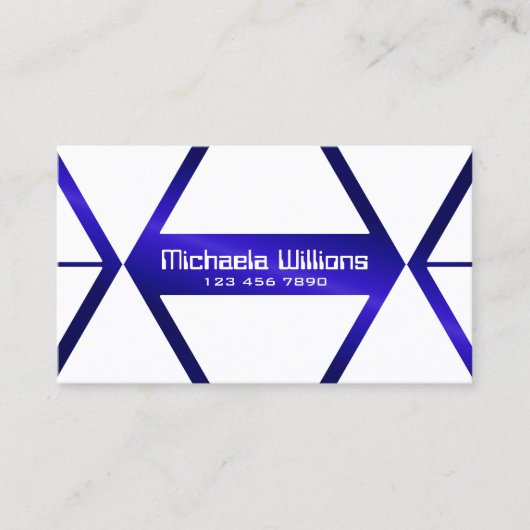 白モダン幾何学的ブルーきらめくアイキャッチ 名刺 (正面)