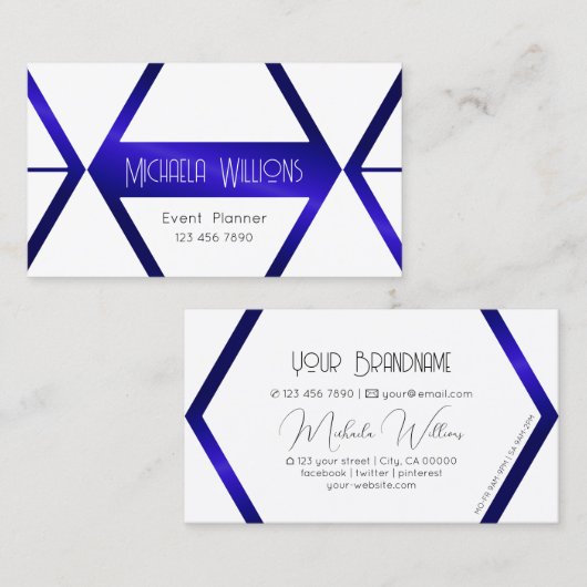 白モダン幾何学的ブルーきらめくプロフェッショナル 名刺 (正面/裏面)