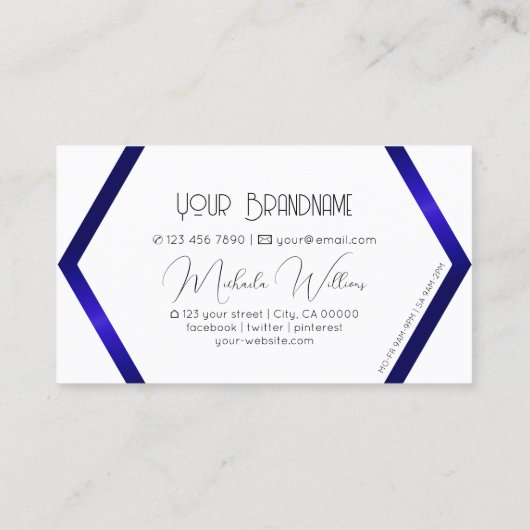 白モダン幾何学的ブルーきらめくプロフェッショナル 名刺 (裏面)