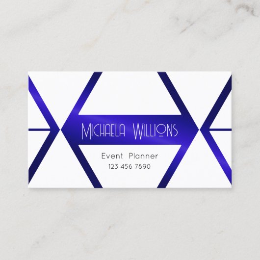 白モダン幾何学的ブルーきらめくプロフェッショナル 名刺 (正面)
