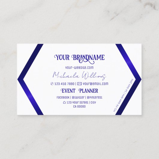 白モダン幾何学青きらめくシックとロゴ 名刺 (裏面)