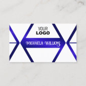 白モダン幾何学青きらめくシックとロゴ 名刺 (正面)