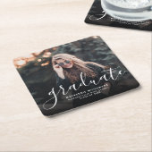 白モダン手書き写真卒業パーティー スクエアペーパーコースター (アングル)