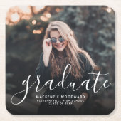 白モダン手書き写真卒業パーティー スクエアペーパーコースター (正面)
