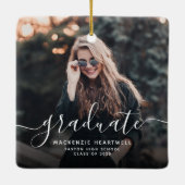 白モダン手書き卒業写真 セラミックオーナメント (裏面)