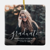 白モダン手書き卒業写真 セラミックオーナメント (正面)