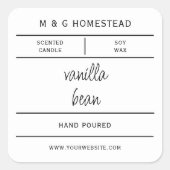 白モダン手製蝋燭製品ラベル スクエアシール (正面)