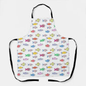 白モダン数々の色の魚 エプロン (正面)