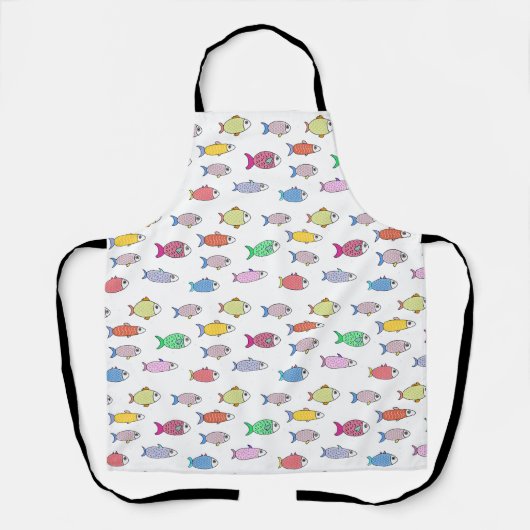 白モダン数々の色の魚 エプロン (正面)