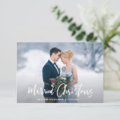 白モダン文字の休日結婚発表 サンキューカード (スタンド正面)