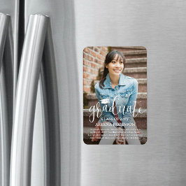 白モダン文字の写真卒業のお知らせ マグネット