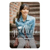 白モダン文字の写真卒業のお知らせ マグネット (縦)