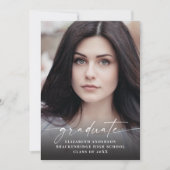 白モダン文字の写真卒業のお知らせ 案内状 (正面)