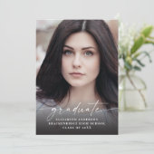白モダン文字の写真卒業のお知らせ 案内状 (スタンド正面)