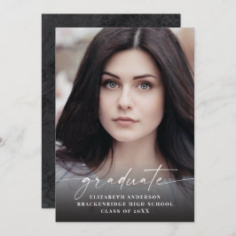 白モダン文字の写真卒業のお知らせ 案内状