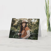 白モダン文字の写真卒業 サンキューカード (正面)