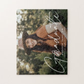 白モダン文字の写真卒業 ジグソーパズル (縦)