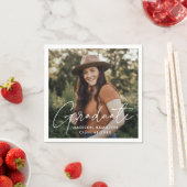 白モダン文字の写真卒業 スタンダードカクテルナプキン (インサイチュ)