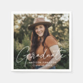 白モダン文字の写真卒業 スタンダードカクテルナプキン (正面)