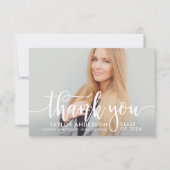 白モダン文字の卒業写真 サンキューカード (正面)