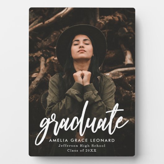 白モダン文字の卒業写真 フォトプラーク (正面)