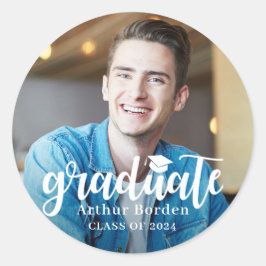 白モダン文字の卒業写真 ラウンドシール