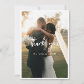 白モダン文字の結婚写真ありがとう サンキューカード (正面)