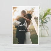 白モダン文字の結婚写真ありがとう サンキューカード (スタンド正面)
