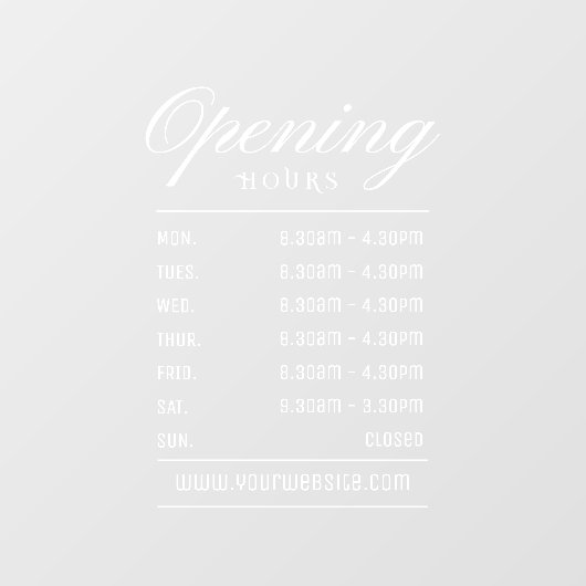 白モダン文字の開館時間 ウィンドウサイン (シート)