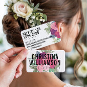 白モダン文字はっきりした赤面ピンクヴィンテージ花模様 名刺