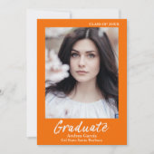 白モダン文字オレンジブルー大学院写真 案内状 (正面)